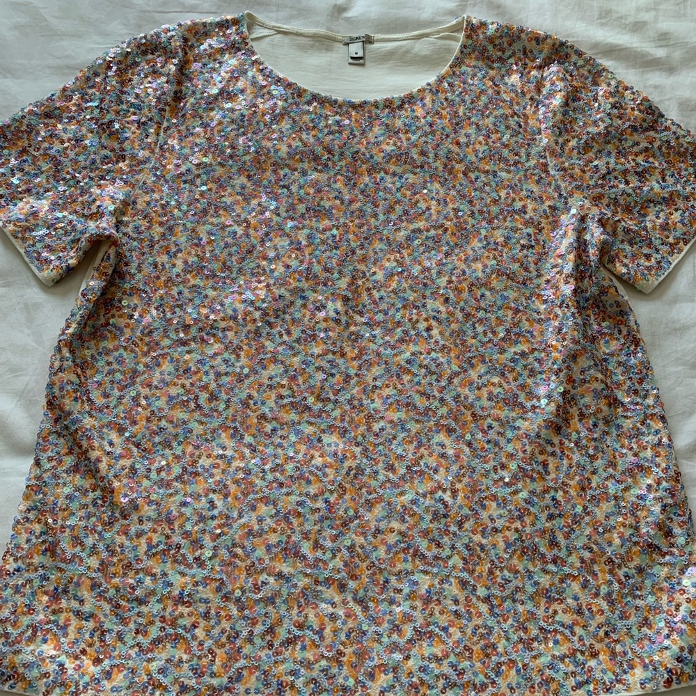 J. Crew Short Sleeve Sequin Floral Tee in Multicolor